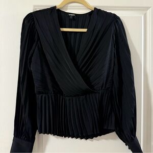 Express Black Puff Sleeve Wrap Blouse